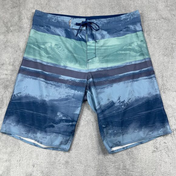 Salt Life SLX-QD Boardshorts Men 38 Blue Green Vapor Stretch Swimwear Drawstring - Picture 1 of 11